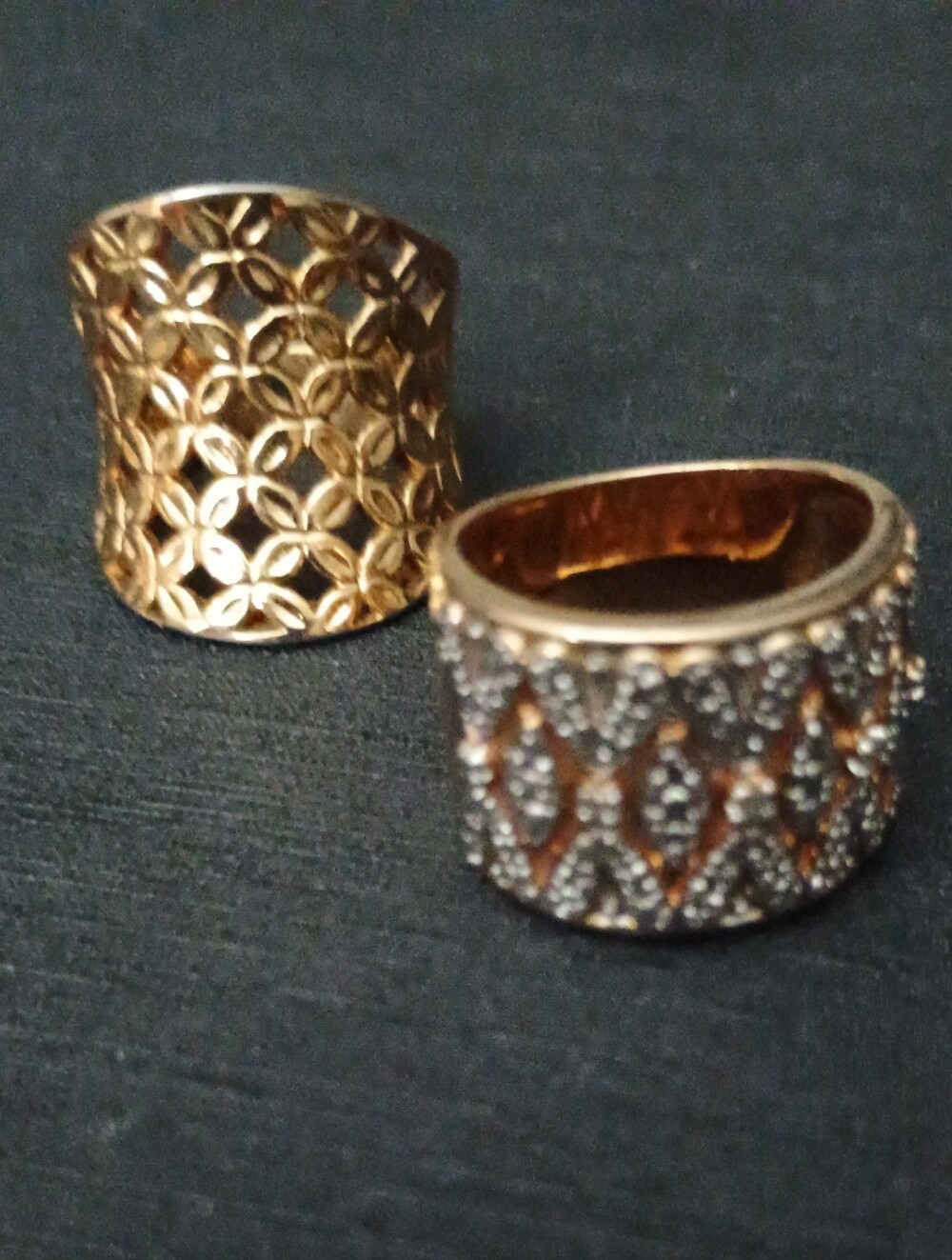 Vintage Gold-Tone Pavé Wide Band Ring - Elegant Women's Fashion Rings